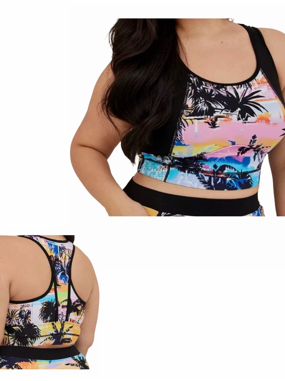 Torrid Active Sports Bra Colorful "Paradise Collage" Palm Tree Print Size 5X